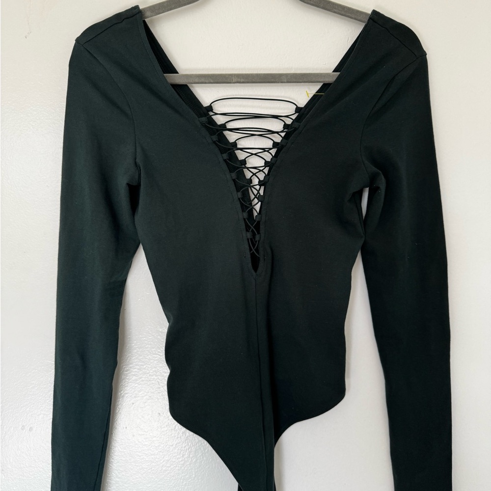 Express Black Asymmetrical Cut Out Bodysuit